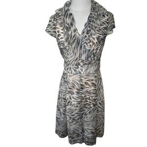 Dalia Dress Women Small Leopard Polyester V Neck Ruffle Wrap‎ Pull On Cap Sleeve